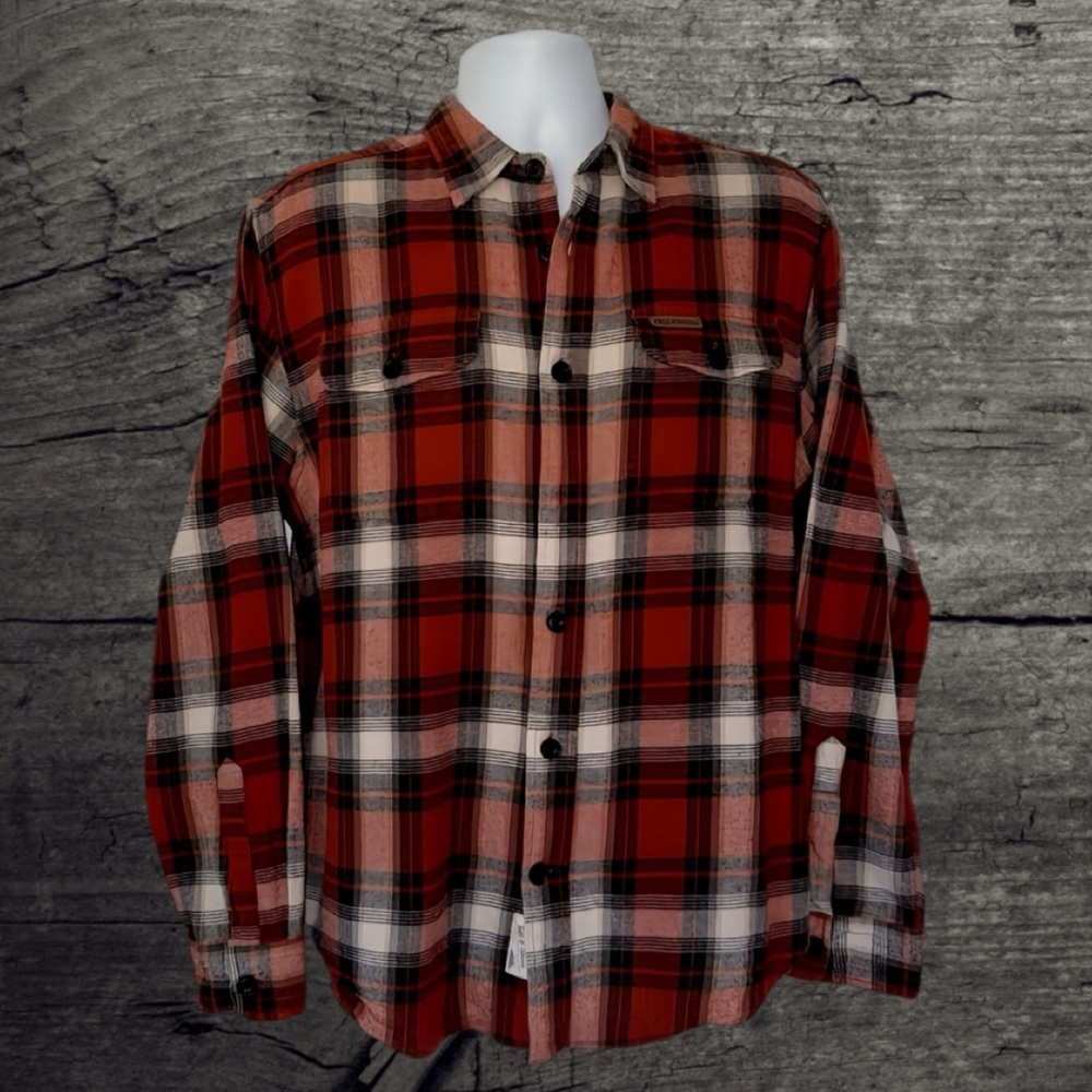 Field & Stream Orange Plaid Flannel Shirt Long Sleeve Button Up Men’s Size Large